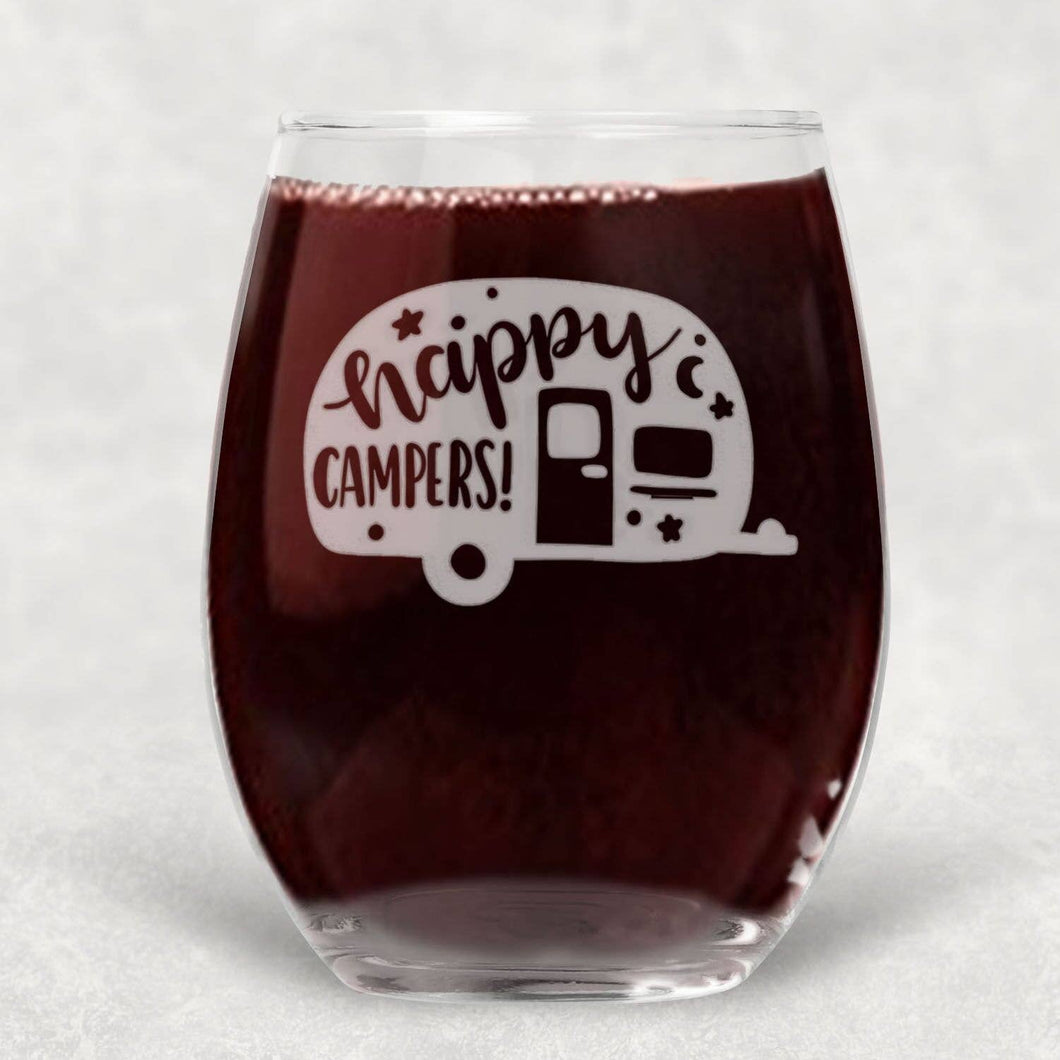 Happy Campers Wine Glass